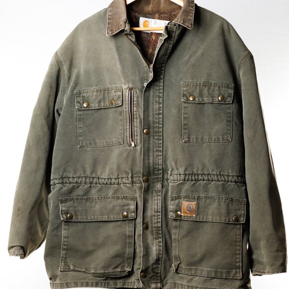 Vintage Carhartt Blanket-Lined Chore Coat Olive Green XL - Picture 3 of 6